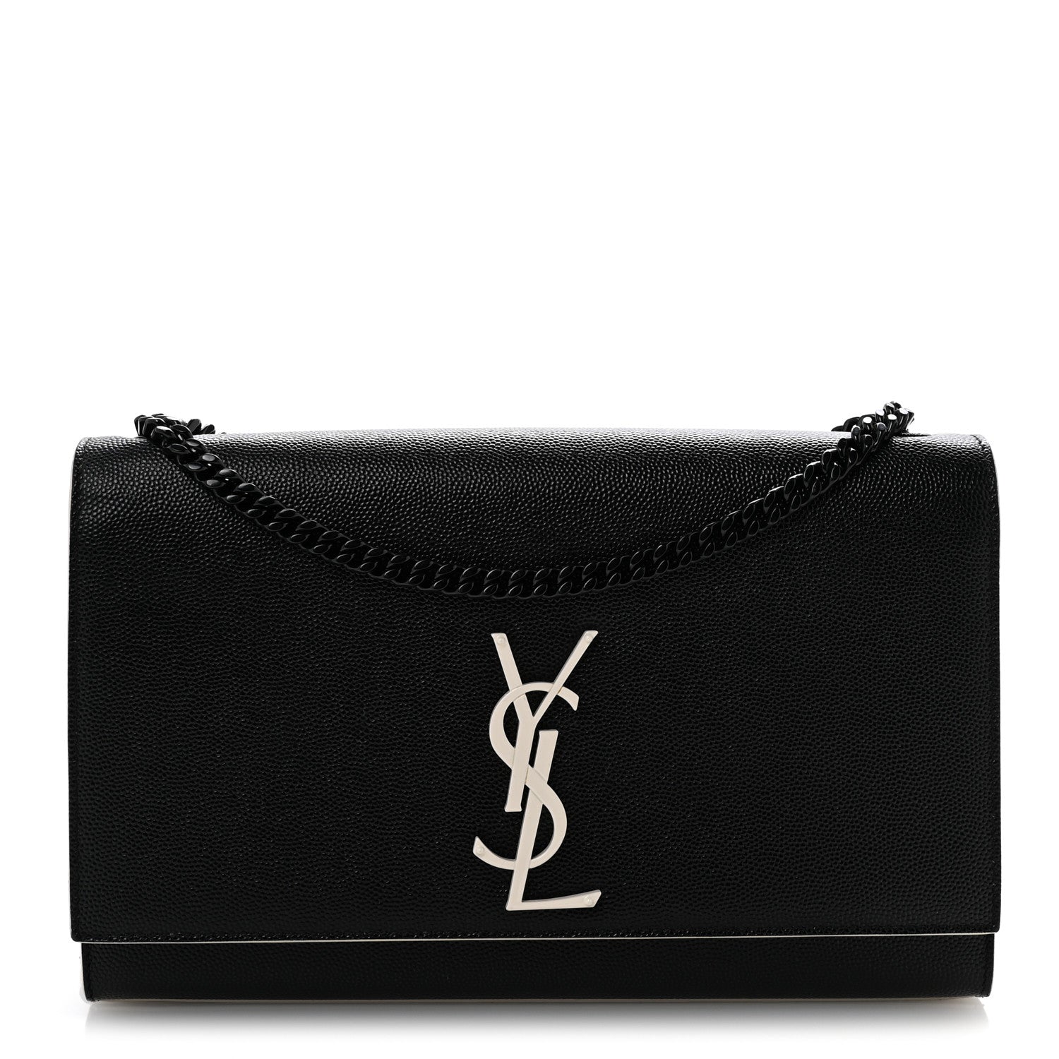 Saint Laurent Grain De Poudre Medium Classic Monogram Kate Satchel Black White 1 of 13