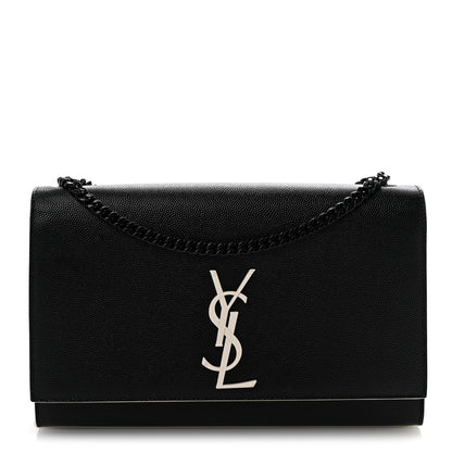 Saint Laurent Grain De Poudre Medium Classic Monogram Kate Satchel Black White 1 of 13