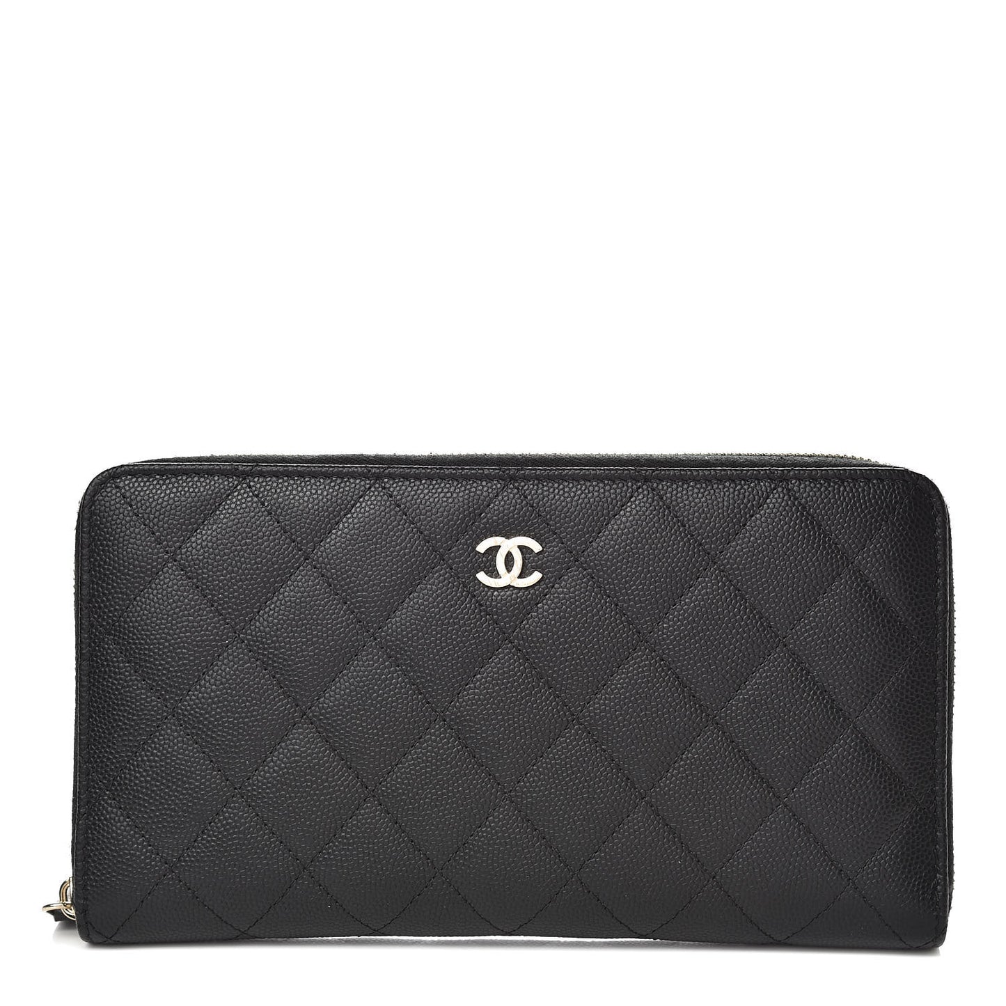 Caviar Quilted Large Zip Around Organizer Wallet Black
