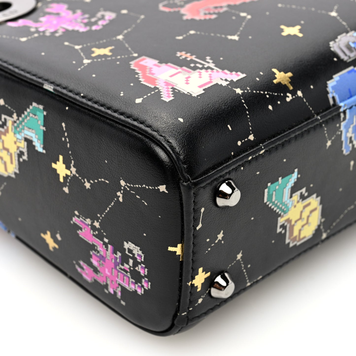 Calfskin Pixel Zodiac Mini Lady Dior Black Multicolor
