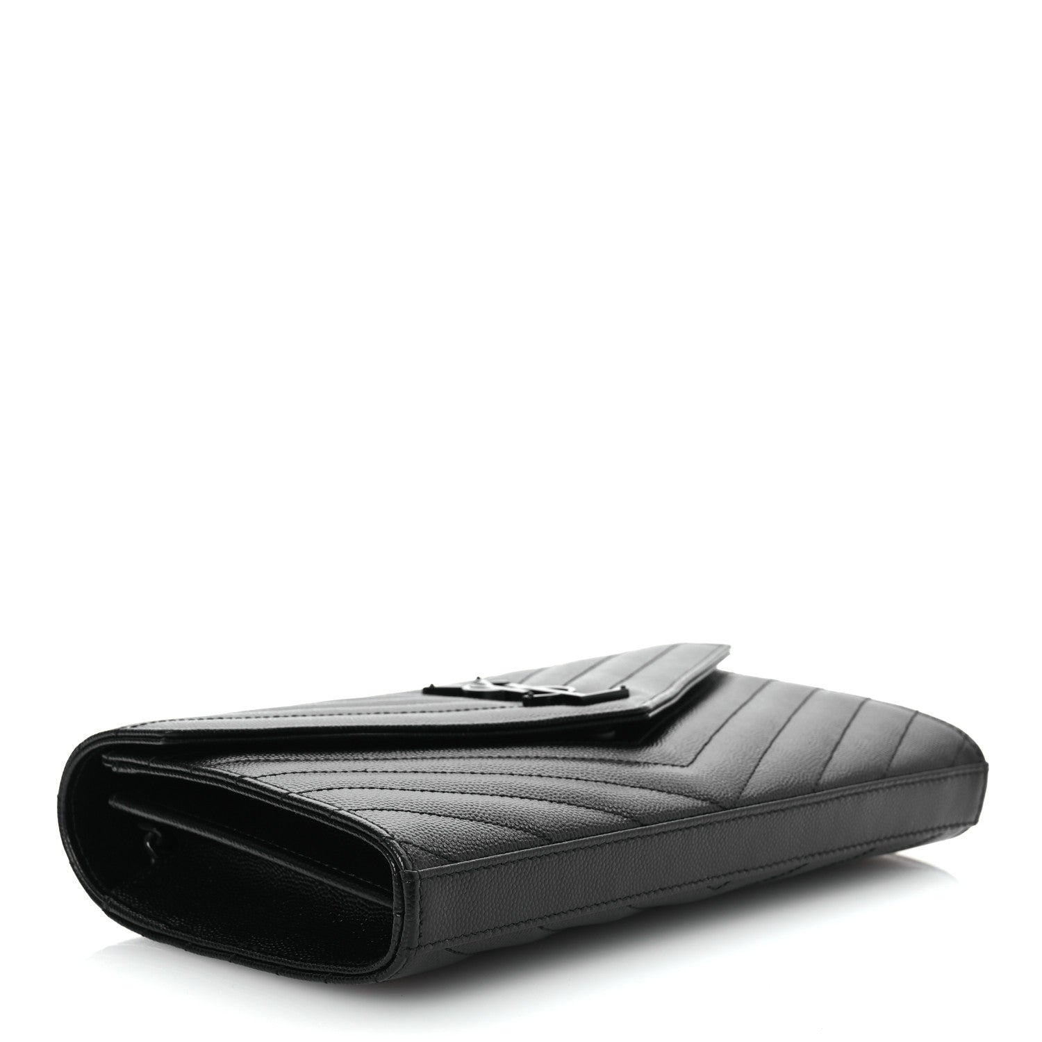 Saint Laurent Grain De Poudre Matelasse Chevron Monogram Monochrome Chain Wallet Black 4 of 13