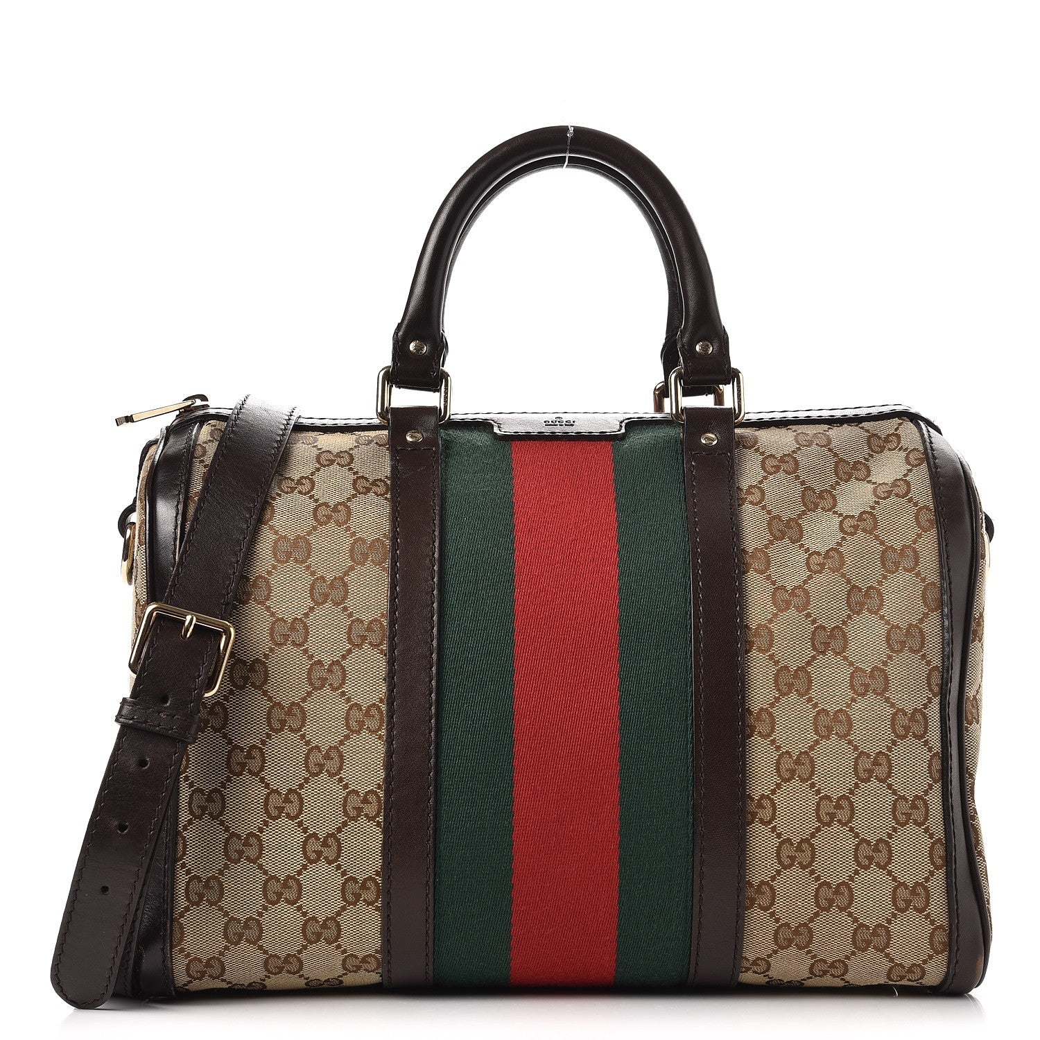 Gucci Monogram Vintage Web Medium Boston Dark Brown 1 of 15
