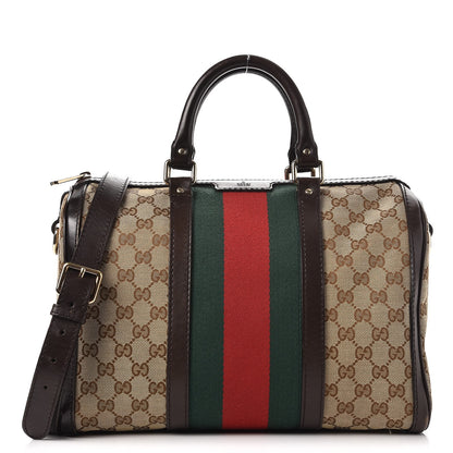 Gucci Monogram Vintage Web Medium Boston Dark Brown 1 of 15