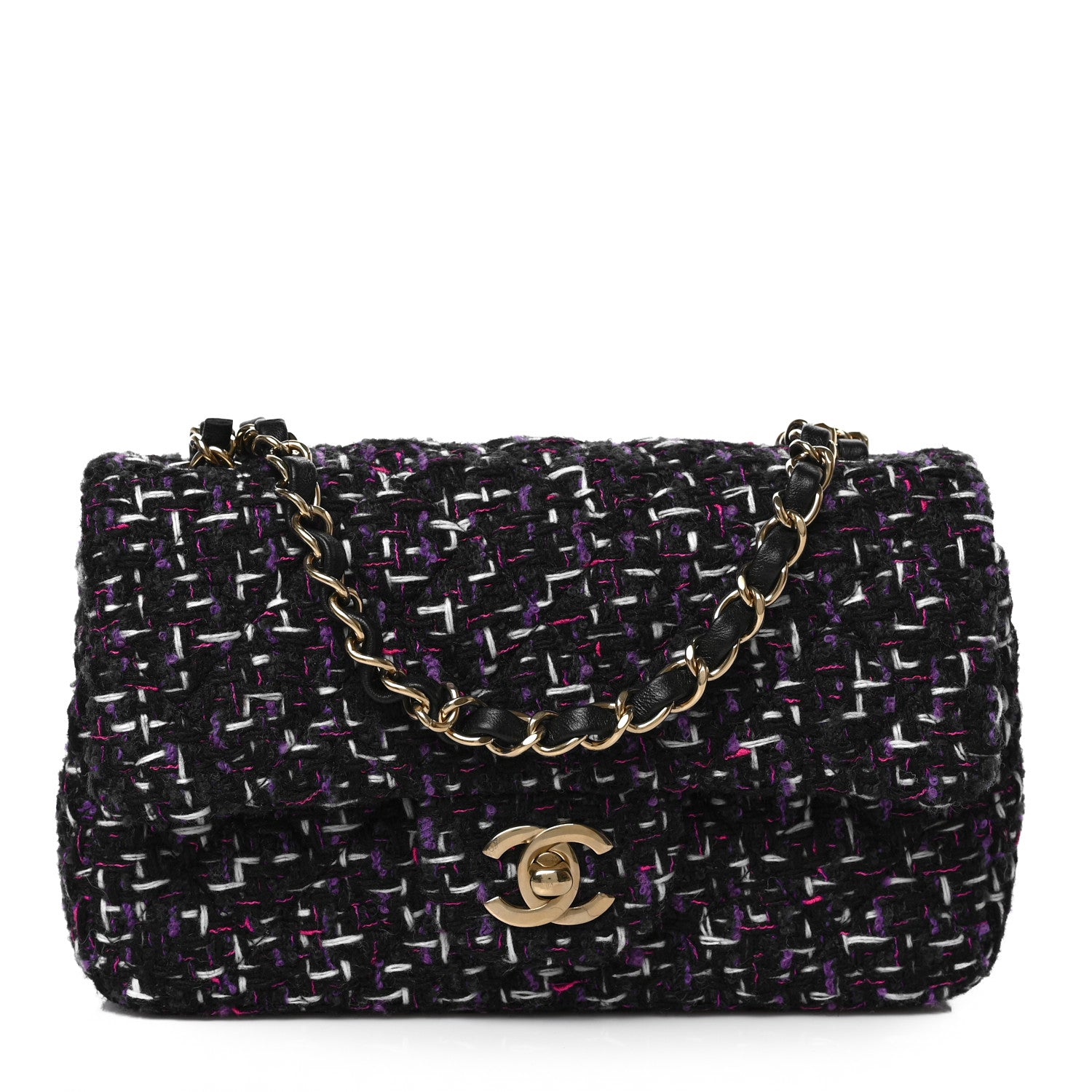Chanel Tweed Quilted Mini Rectangular Flap Blue Purple Khaki Pink 1 of 9