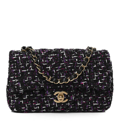 Chanel Tweed Quilted Mini Rectangular Flap Blue Purple Khaki Pink 1 of 9