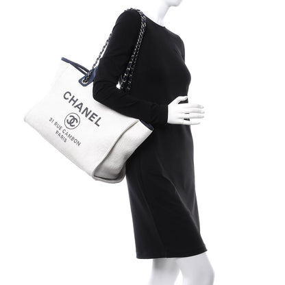 Chanel Canvas Large Deauville Tote White Navy 2 of 7