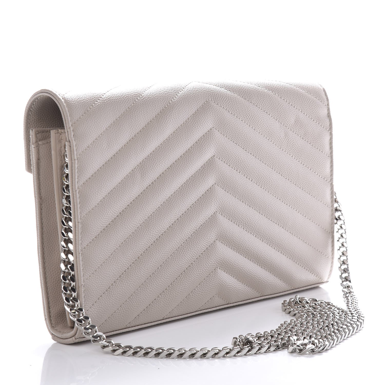 Saint Laurent Grain De Poudre Matelasse Chevron Monogram Chain Wallet Rose Poudre 3 of 18