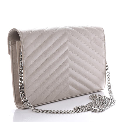Saint Laurent Grain De Poudre Matelasse Chevron Monogram Chain Wallet Rose Poudre 3 of 18