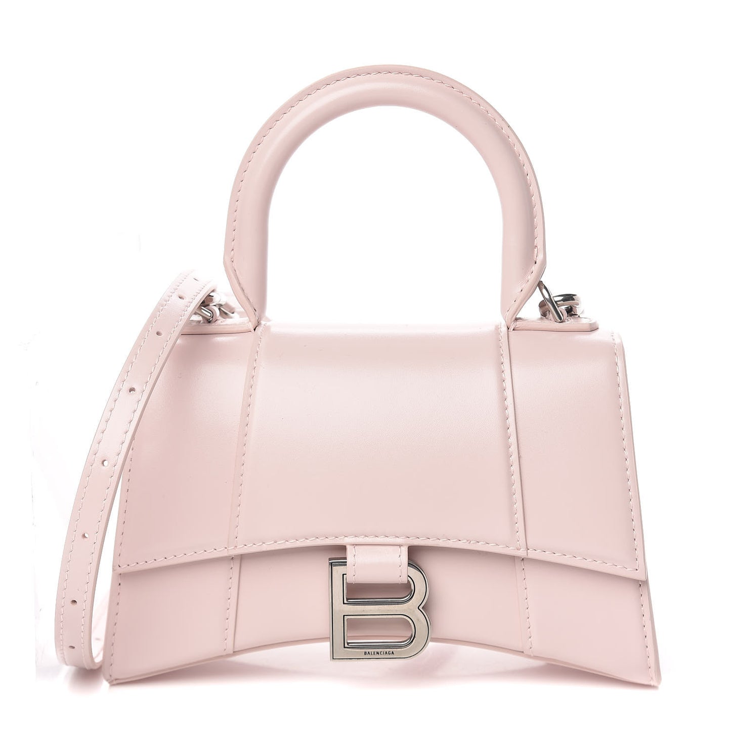 Shiny Box Calfskin Hourglass Top Handle Bag XS Light Rose