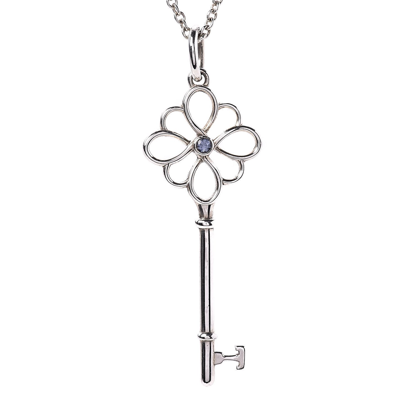 Sterling Silver Sapphire Knot Key Pendant Necklace