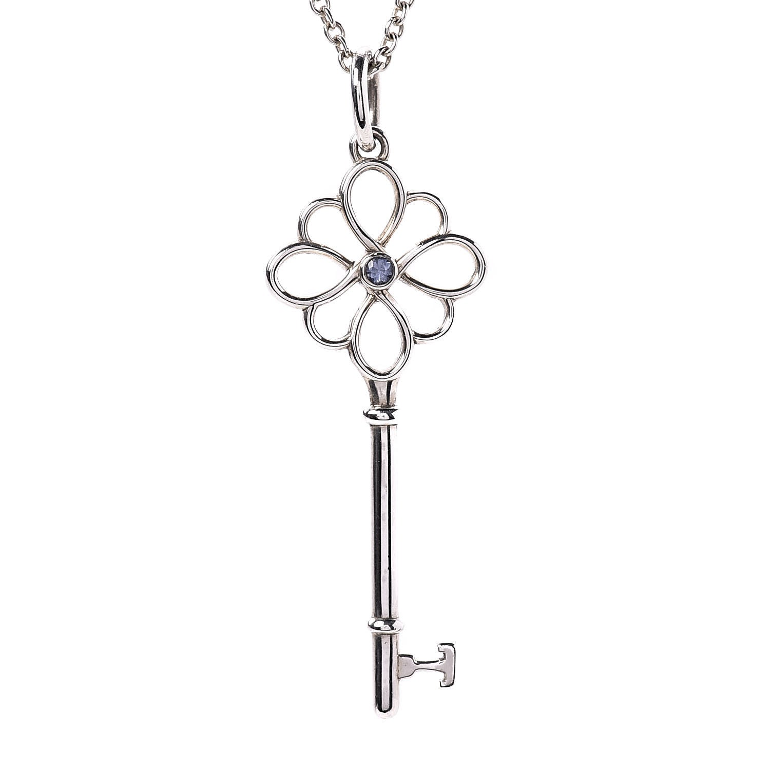 Tiffany Sterling Silver Sapphire Knot Key Pendant Necklace 4 of 7