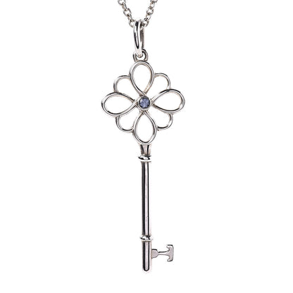 Tiffany Sterling Silver Sapphire Knot Key Pendant Necklace 4 of 7