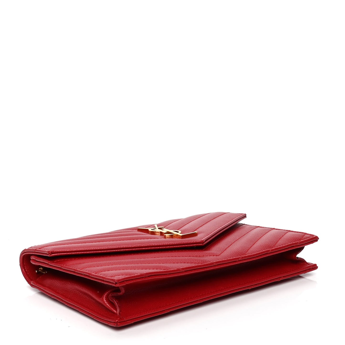 Grain De Poudre Matelasse Chevron Monogram Envelope Chain Wallet New Red