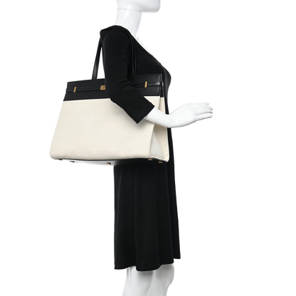Saint Laurent Canvas Calfskin Medium Manhattan Shopper Tote Natural Black 2 of 11