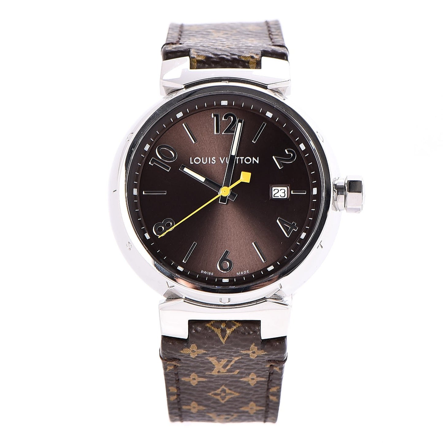Stainless Steel Monogram 39mm Tambour Quartz Watch Brown