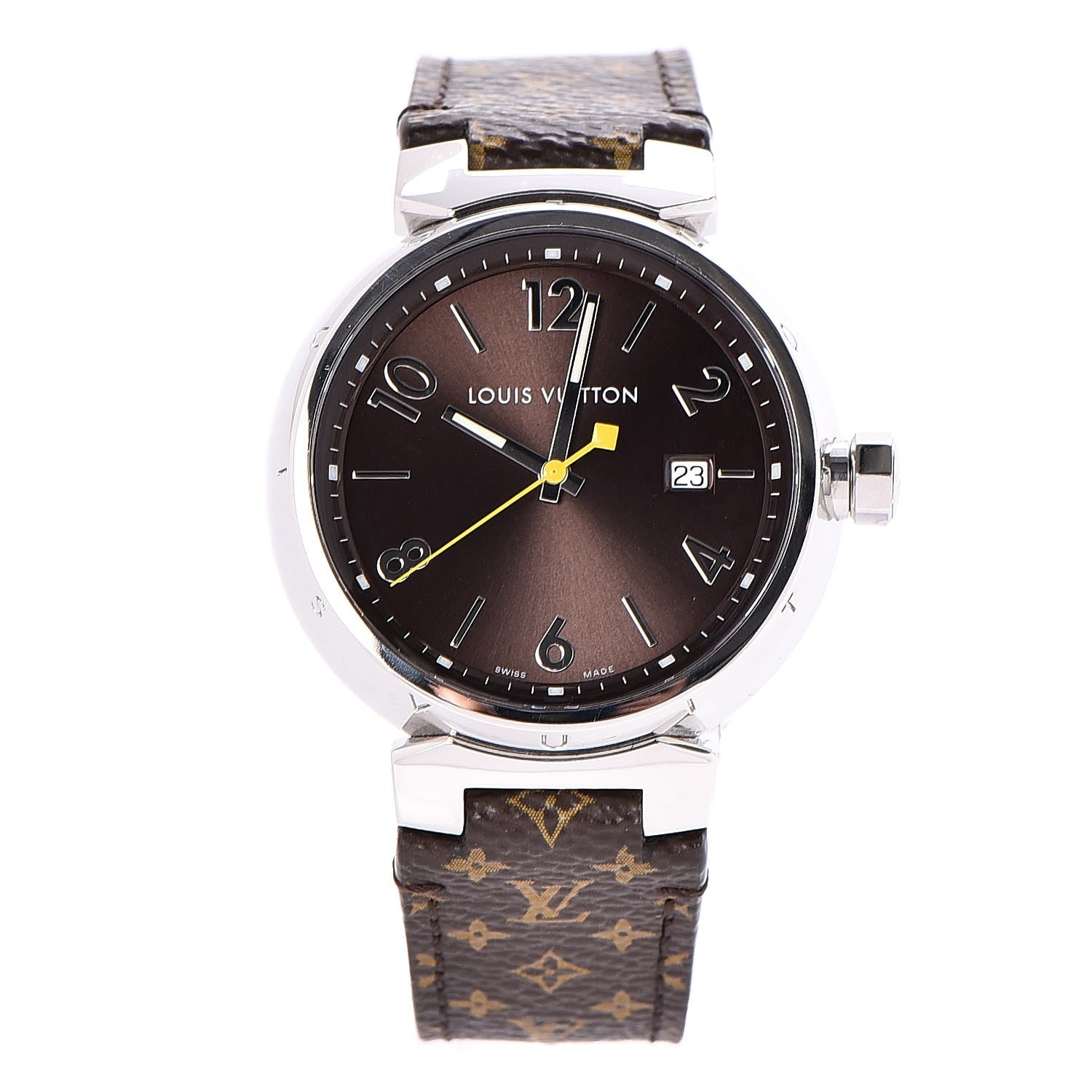 Louis Vuitton Stainless Steel Monogram 39mm Tambour Quartz Watch Brown 1 of 11
