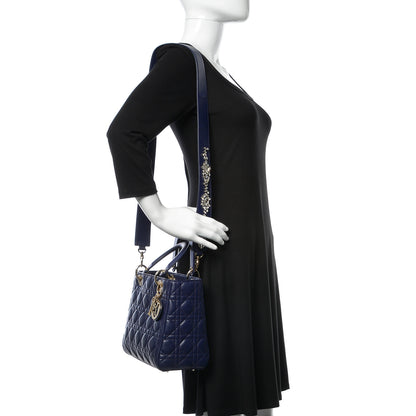 Christian Dior Lambskin Cannage Medium Lady Dior Crystal Strap Blue 2 of 9
