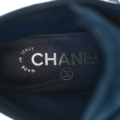 Chanel Velvet Patent Calfskin Lace Up Combat Boots 39.5 Blue Black 7 of 11