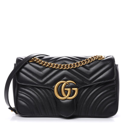 Gucci Calfskin Matelasse Small GG Marmont Shoulder Bag Black 1 of 9