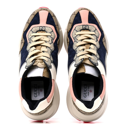 Gucci GG Supreme Monogram Mix Monogram Womens Rhyton Sneakers 37 London Blue Beige Pale Pink 2 of 9