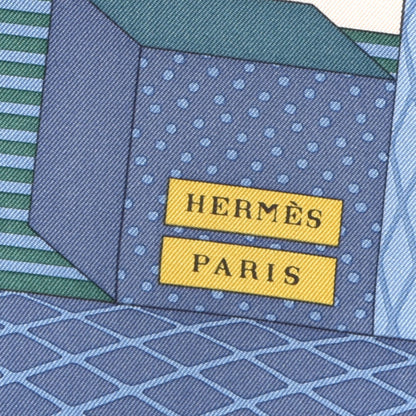 Hermes Silk Twill Grande Theatre Nouveau Scarf 90 Bleu Jean Vert Moutarde 2 of 3