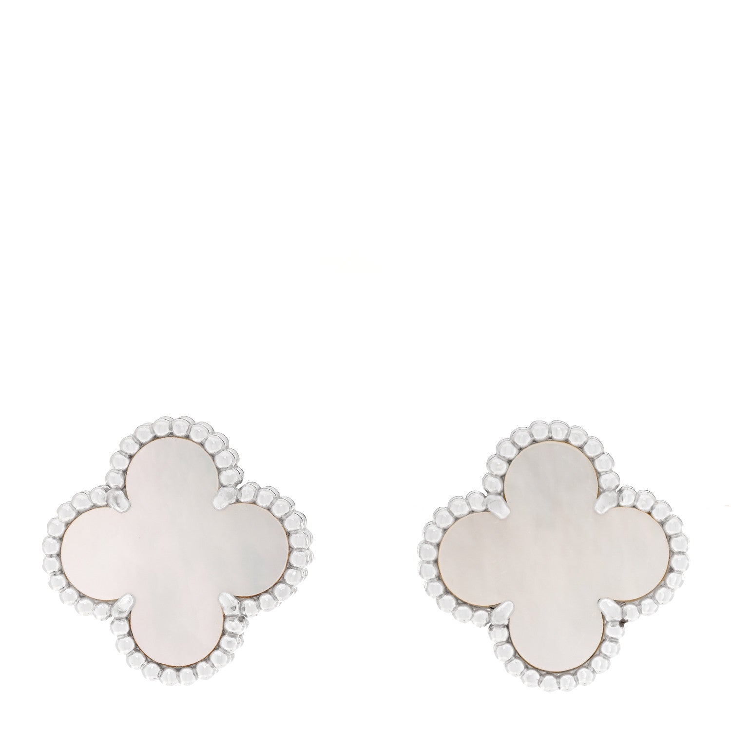 Van Cleef & Arpels 18K White Gold Mother of Pearl Vintage Alhambra Earrings 1 of 4