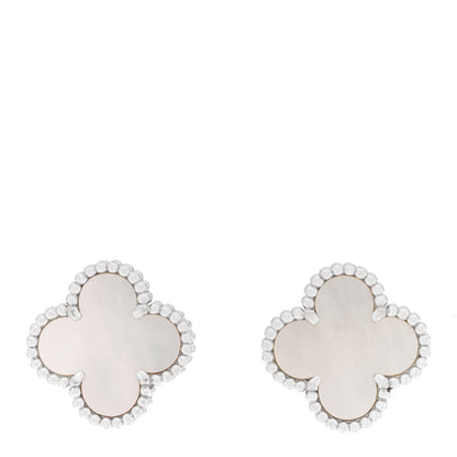 Van Cleef & Arpels 18K White Gold Mother of Pearl Vintage Alhambra Earrings 1 of 4