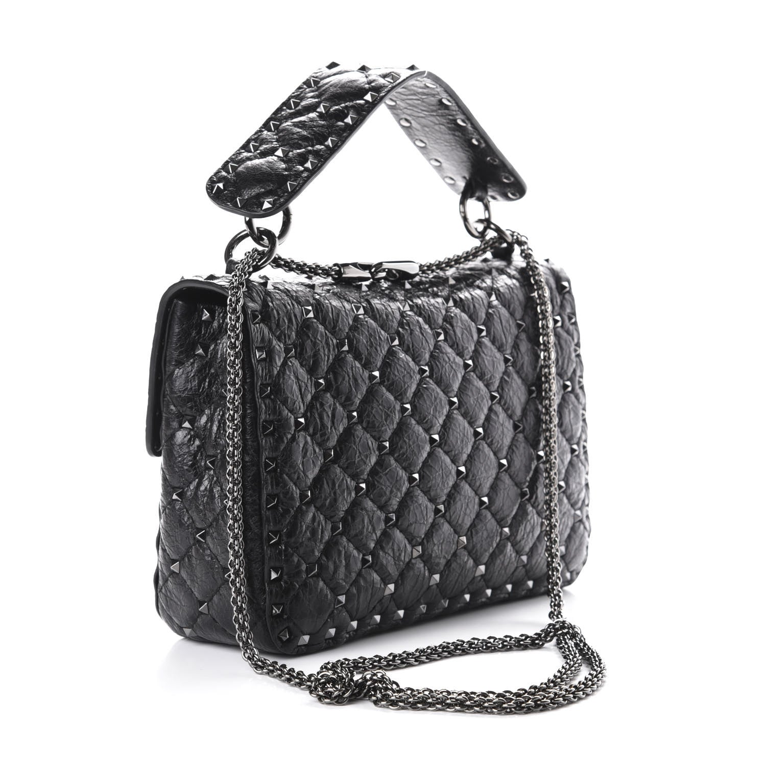 Valentino Garavani Craquele Nappa Medium Rockstud Spike Shoulder Bag Black 3 of 10