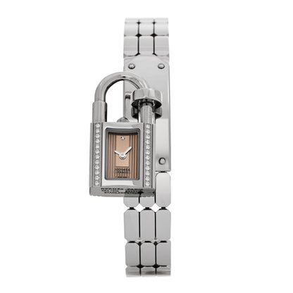 Hermes Stainless Steel Diamond Pave 16mm Kelly Quartz Watch Copper Rose 1 of 5