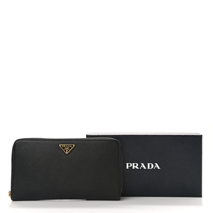 Prada Saffiano Metal Large Zip Around Travel Wallet Black 12 of 12