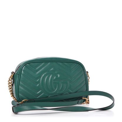Gucci Calfskin Matelasse Small GG Marmont Chain Shoulder Bag Emerald Green 3 of 10