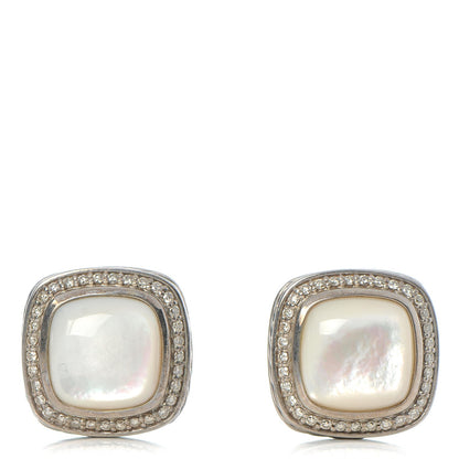 David Yurman Sterling Silver Mother of Pearl Diamond 11mm Albion Earrings 1 of 4
