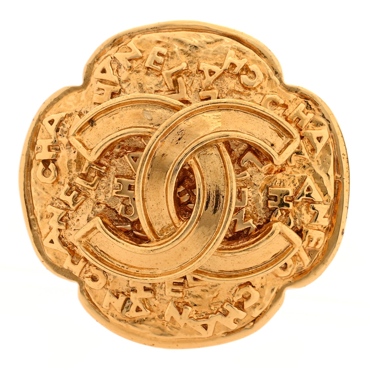 Chanel Metal CC Flower Brooch Gold 1 of 4