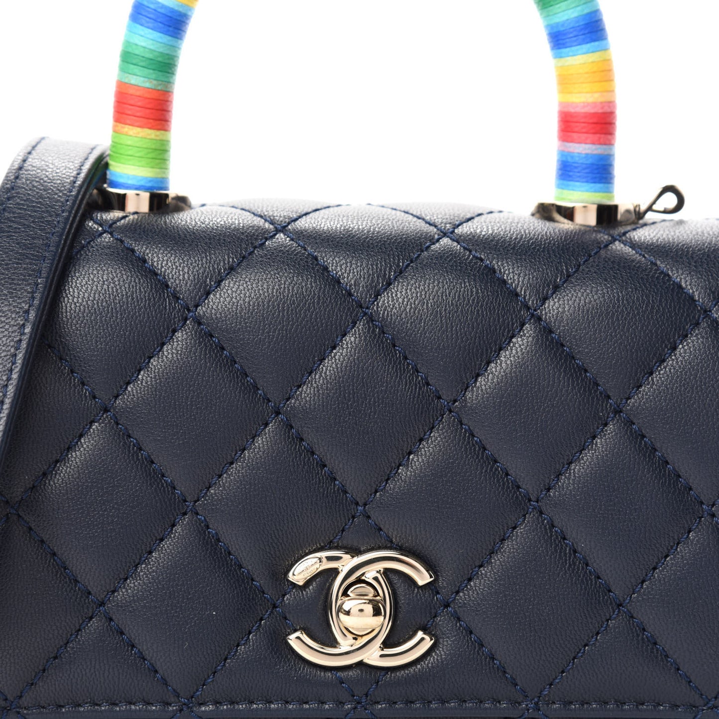 Goatskin Quilted Extra Mini Rainbow Coco Handle Flap Navy Blue