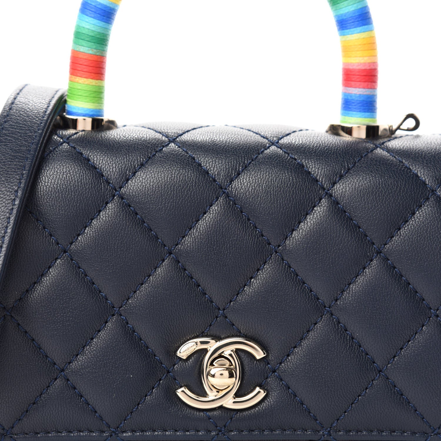 Chanel Goatskin Quilted Extra Mini Rainbow Coco Handle Flap Navy Blue 12 of 13
