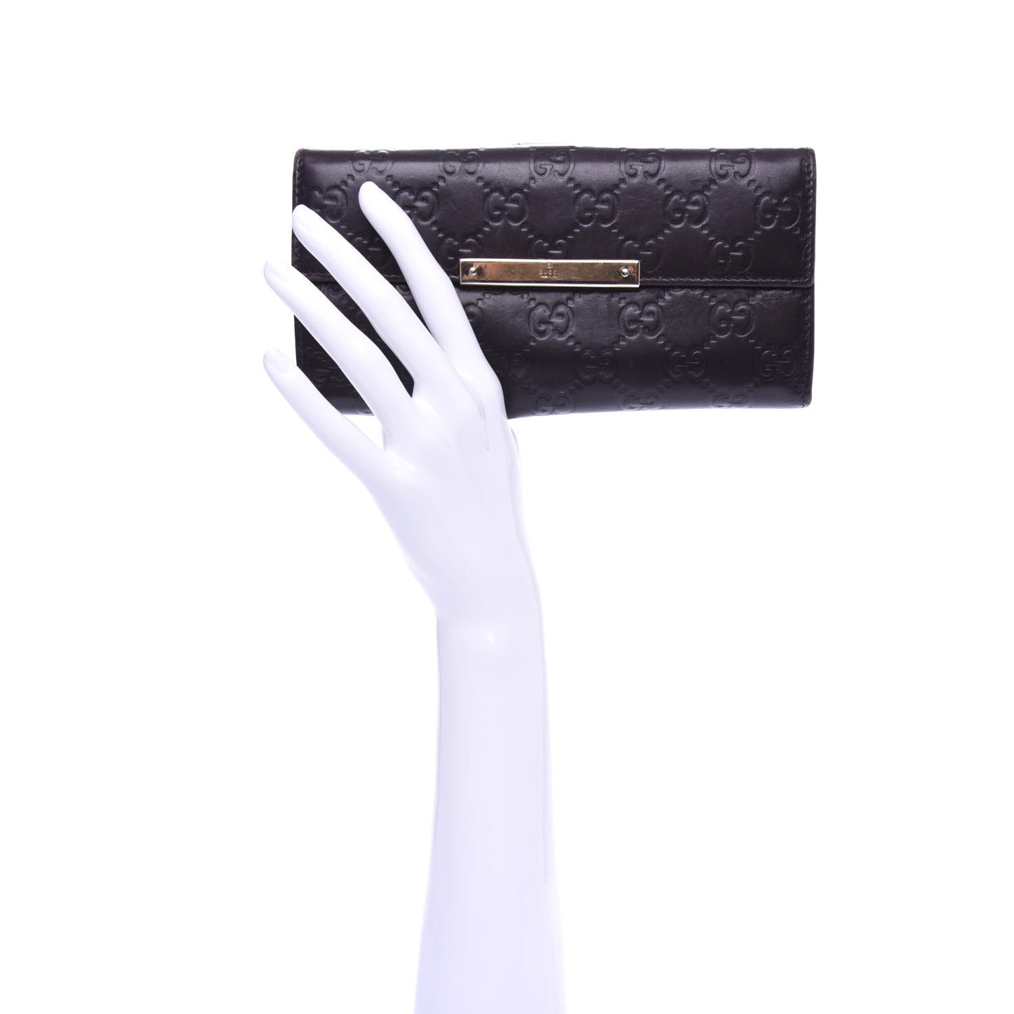 Guccissima Margaux Calfskin Metal Bar Continental Flap Wallet Chocolate