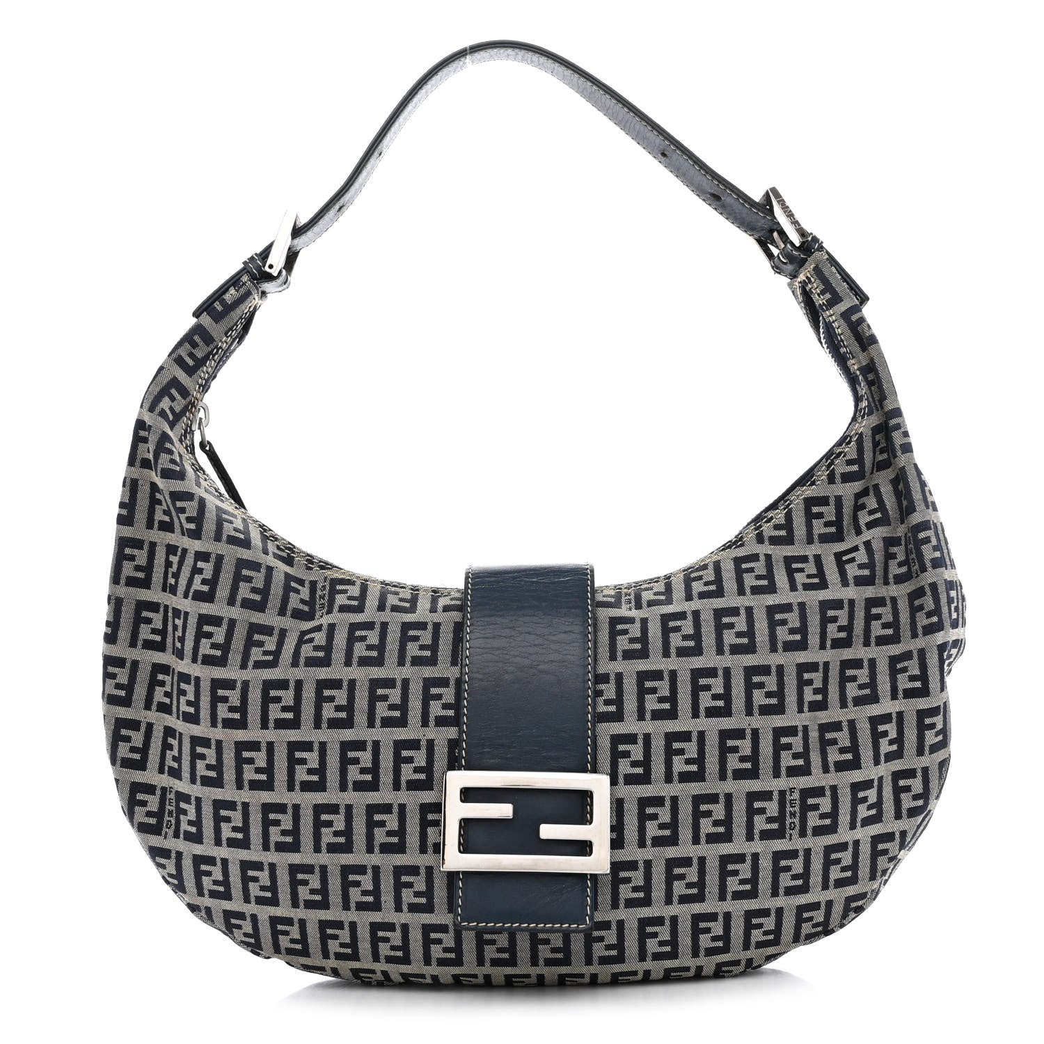 Fendi Zucchino Half Moon Baguette Navy Blue 1 of 11