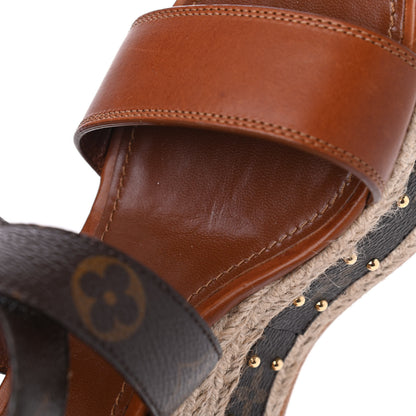 Louis Vuitton Monogram Calfskin Studded Wedge Sandals 39 11 of 15