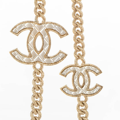 Chanel Quilted Pearl CC Long Chain Necklace Gold 3 of 5