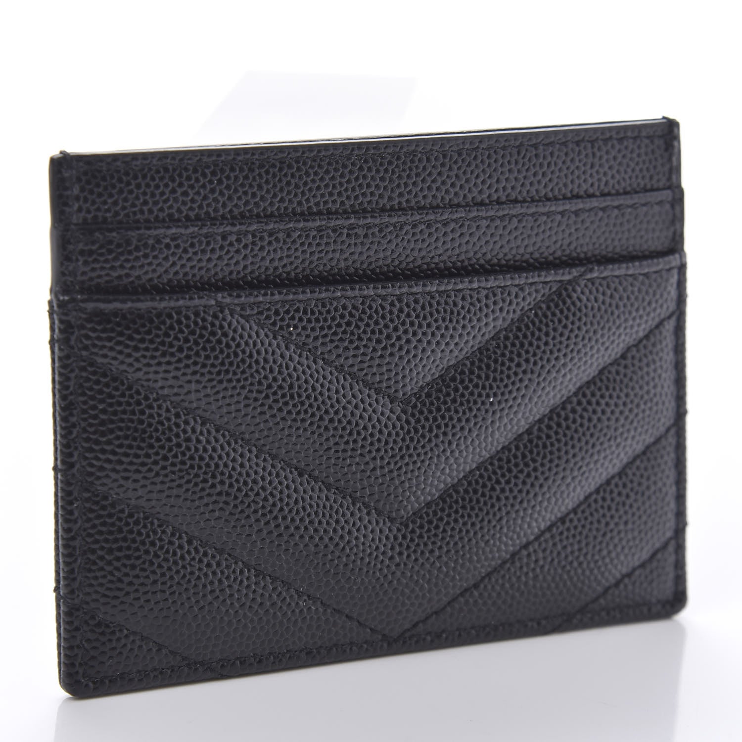 Saint Laurent Grain De Poudre Matelasse Chevron Monogram Credit Card Case Black 3 of 9