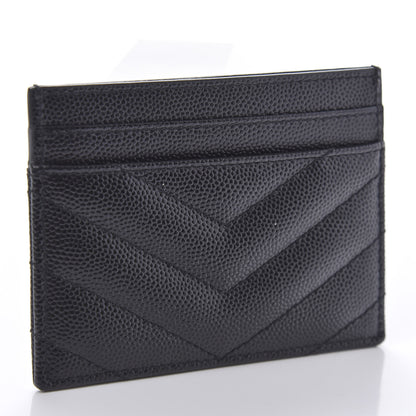 Saint Laurent Grain De Poudre Matelasse Chevron Monogram Credit Card Case Black 3 of 9