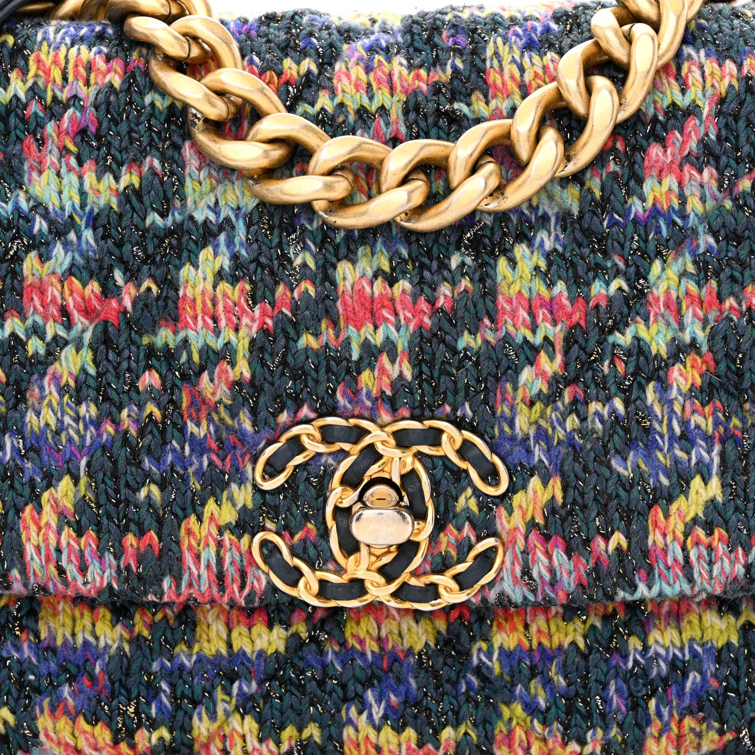 Chanel Tweed Quilted Medium Chanel 19 Flap Dark Multicolor 8 of 12