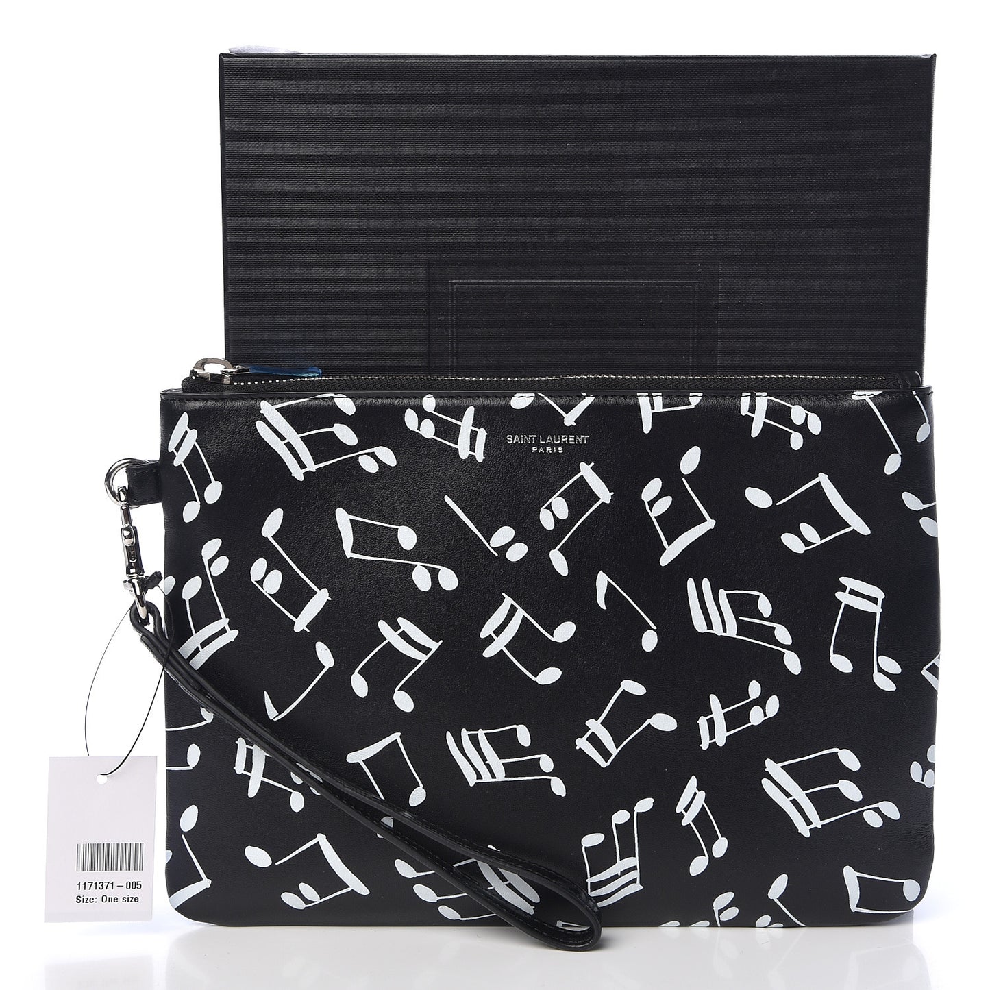 Calfskin Musical Notes Zip Pouch Black