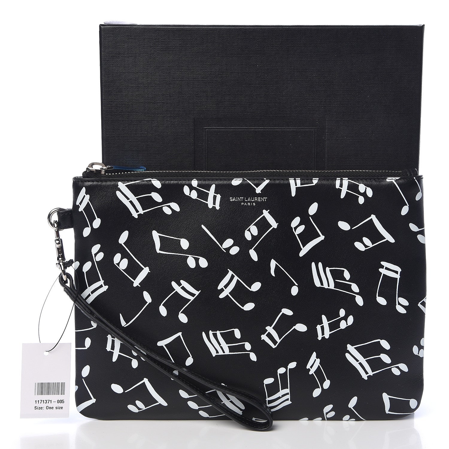 Saint Laurent Calfskin Musical Notes Zip Pouch Black 8 of 8