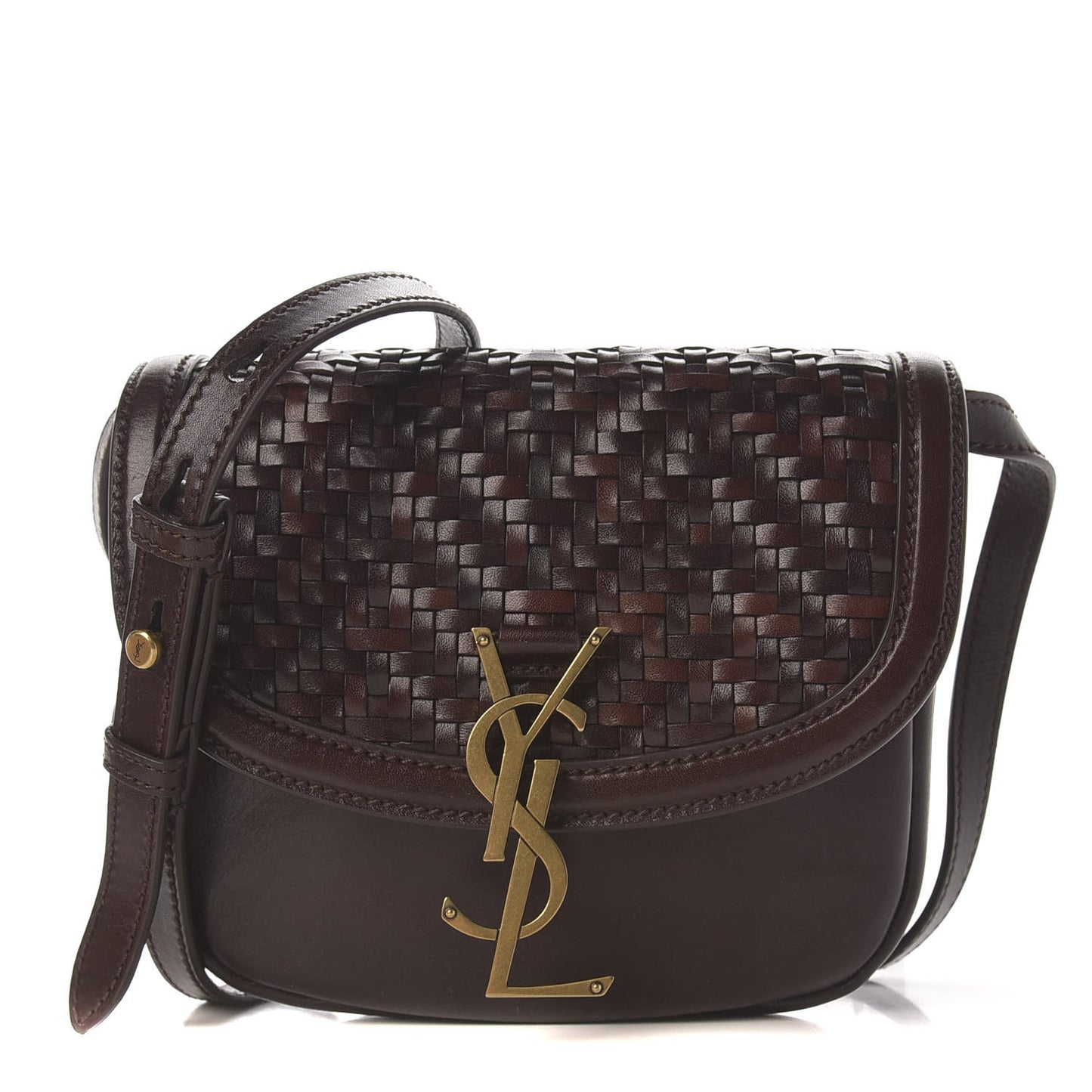 Calfskin Monogram Woven Small Kaia Satchel Burnt Brown
