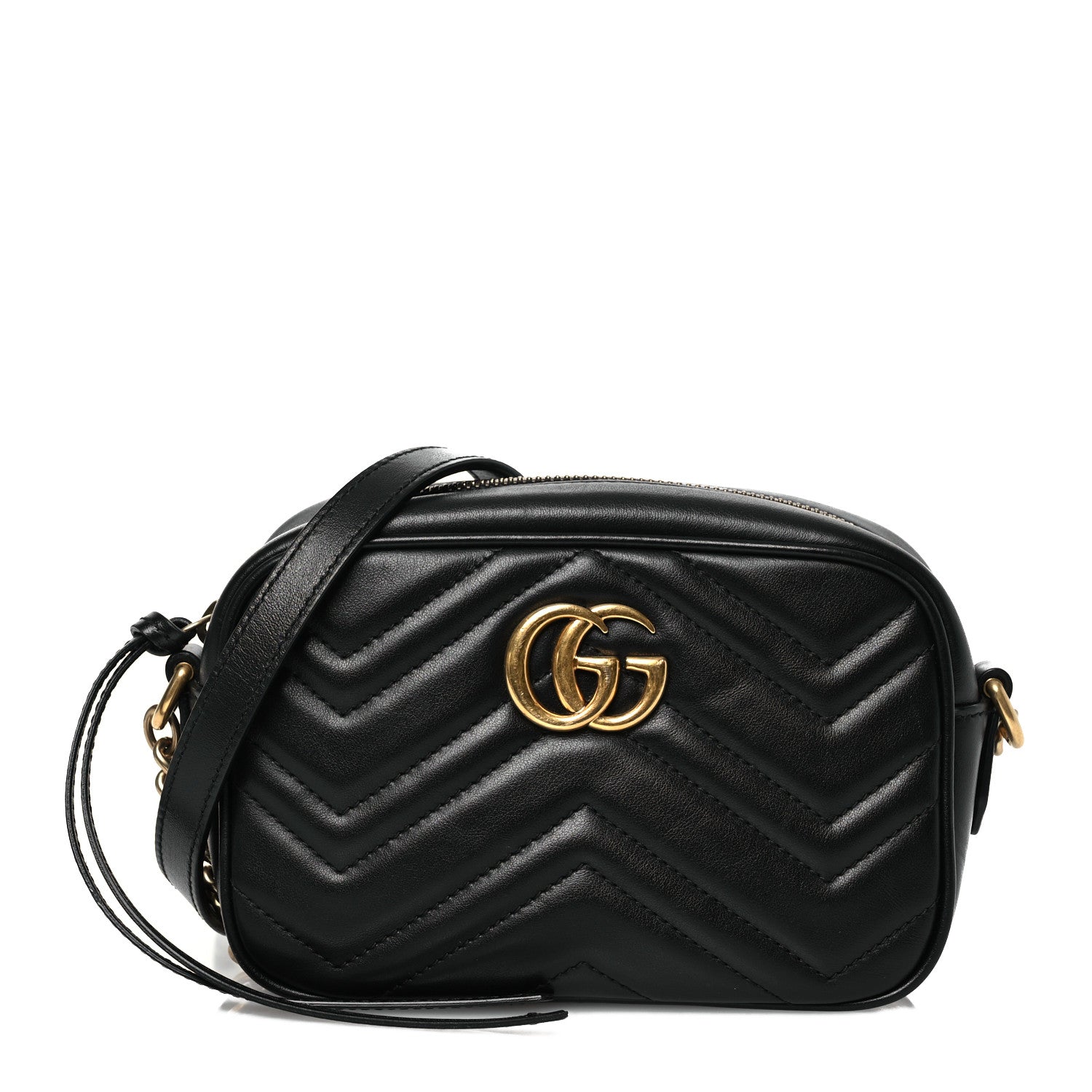 Gucci Calfskin Matelasse Mini GG Marmont Chain Shoulder Bag Black 1 of 15