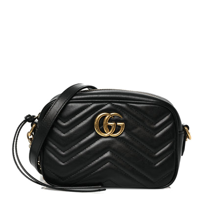 Gucci Calfskin Matelasse Mini GG Marmont Chain Shoulder Bag Black 1 of 15