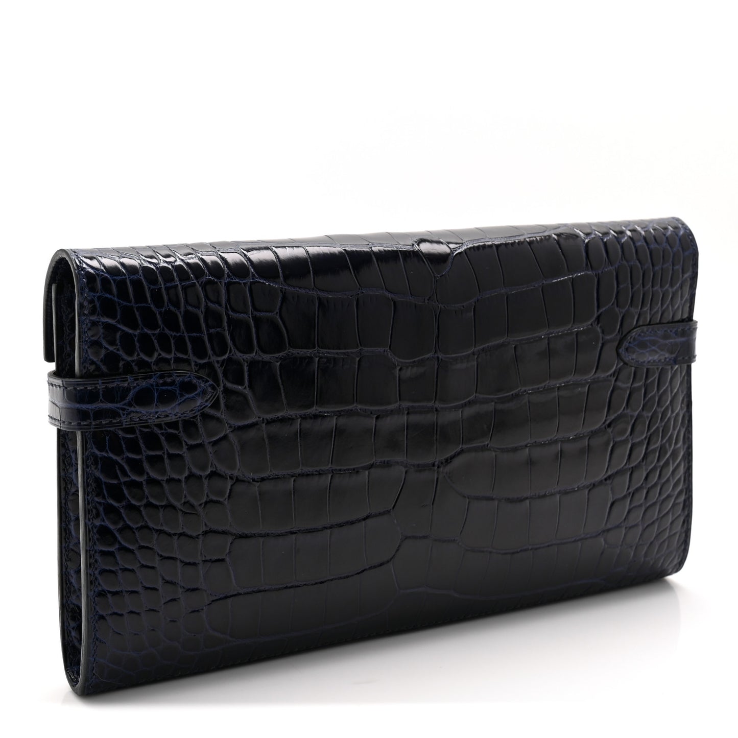 Shiny Alligator Kelly Longue Wallet Bleu Marine