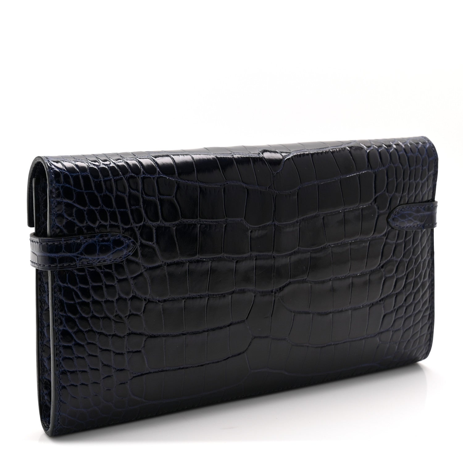 Hermes Shiny Alligator Kelly Longue Wallet Bleu Marine 3 of 9