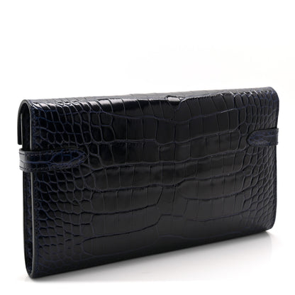 Hermes Shiny Alligator Kelly Longue Wallet Bleu Marine 3 of 9